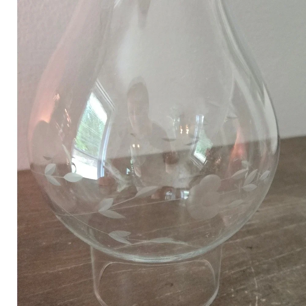 Vintage Lamplight Farms Oil Lamp Blue Floral Milk Glass Princess House‎ Chimney